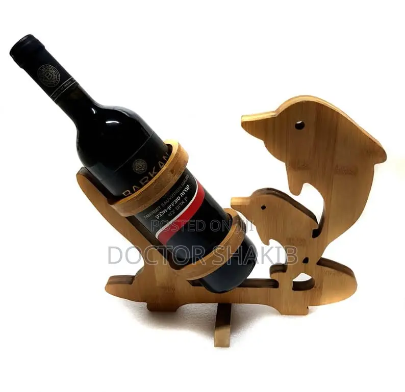 Dolphin Design Wooden Wine Bottle Holder Rack