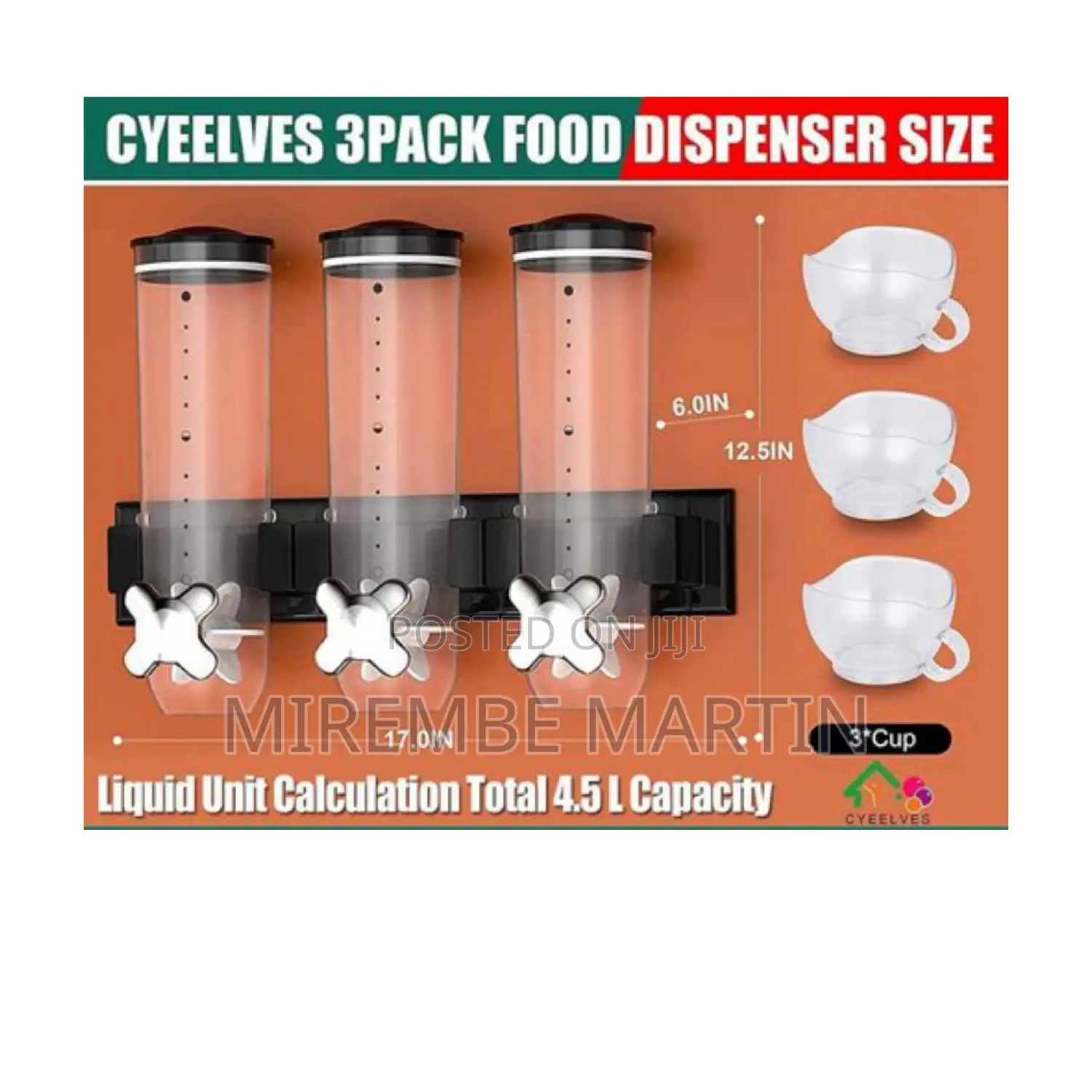 Wall Mounted Triple Cereal Food Dispenser.