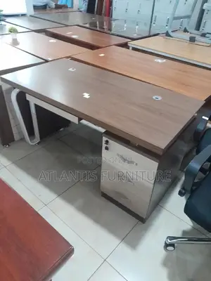 Wooden and White Steel Legs Office Desk