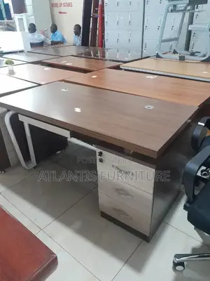 Wooden and White Steel Legs Office Desk