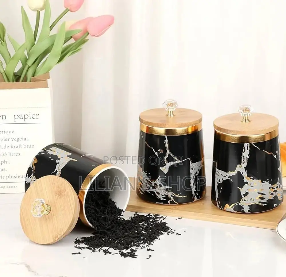 3 Air Tight Storage Canister Set With Wooden Base