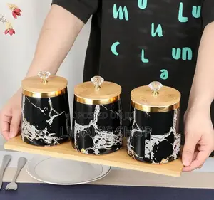 3 Air Tight Storage Canister Set With Wooden Base
