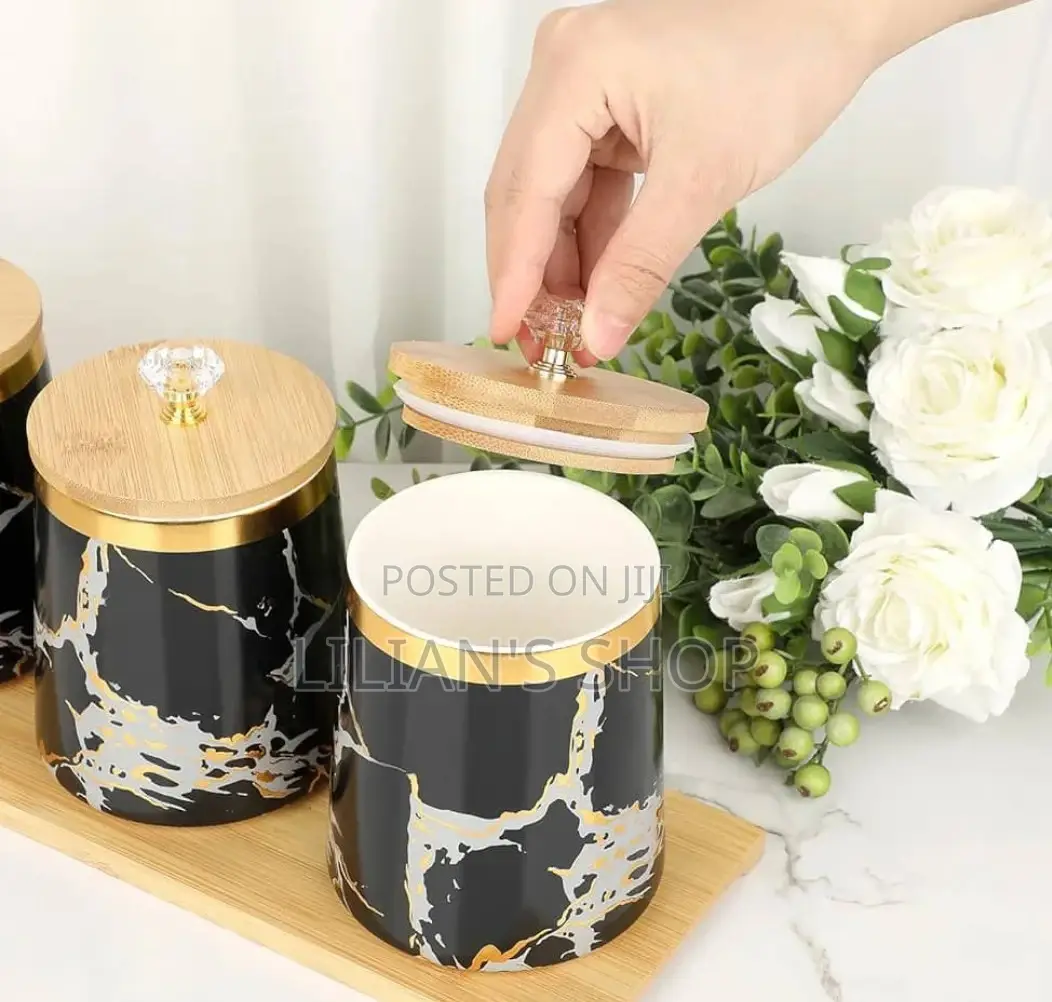 3 Air Tight Storage Canister Set With Wooden Base