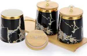 3 Air Tight Storage Canister Set With Wooden Base