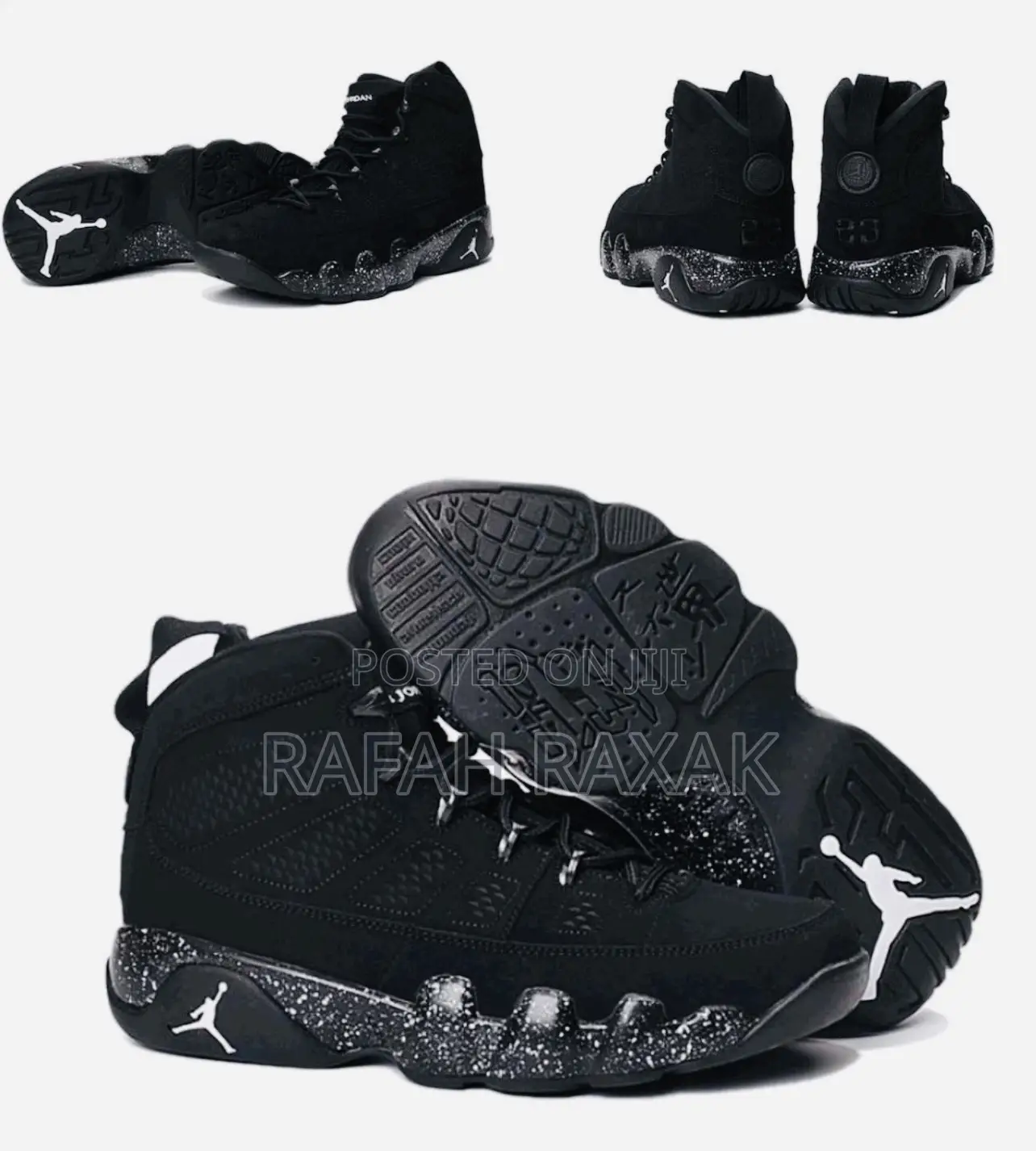 Original Black Air Jordan 9 Retro Doted Sole Sneakers