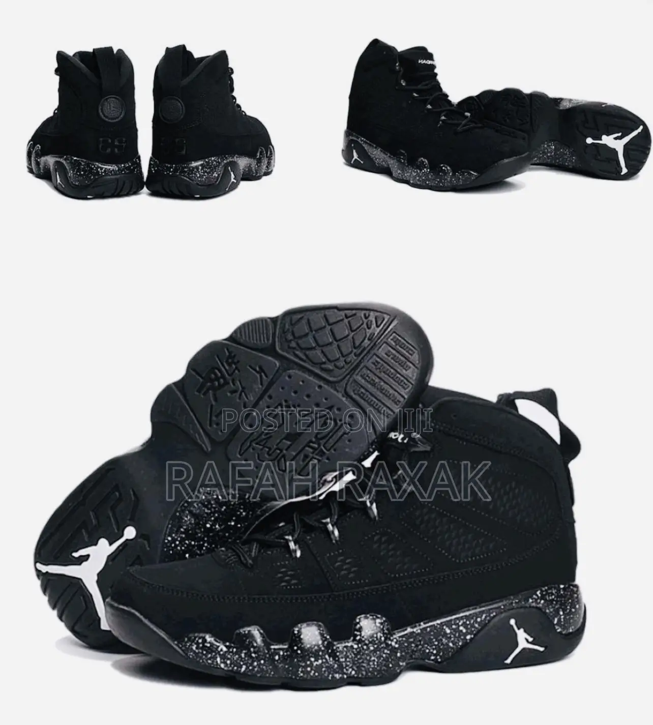 Original Black Air Jordan 9 Retro Doted Sole Sneakers