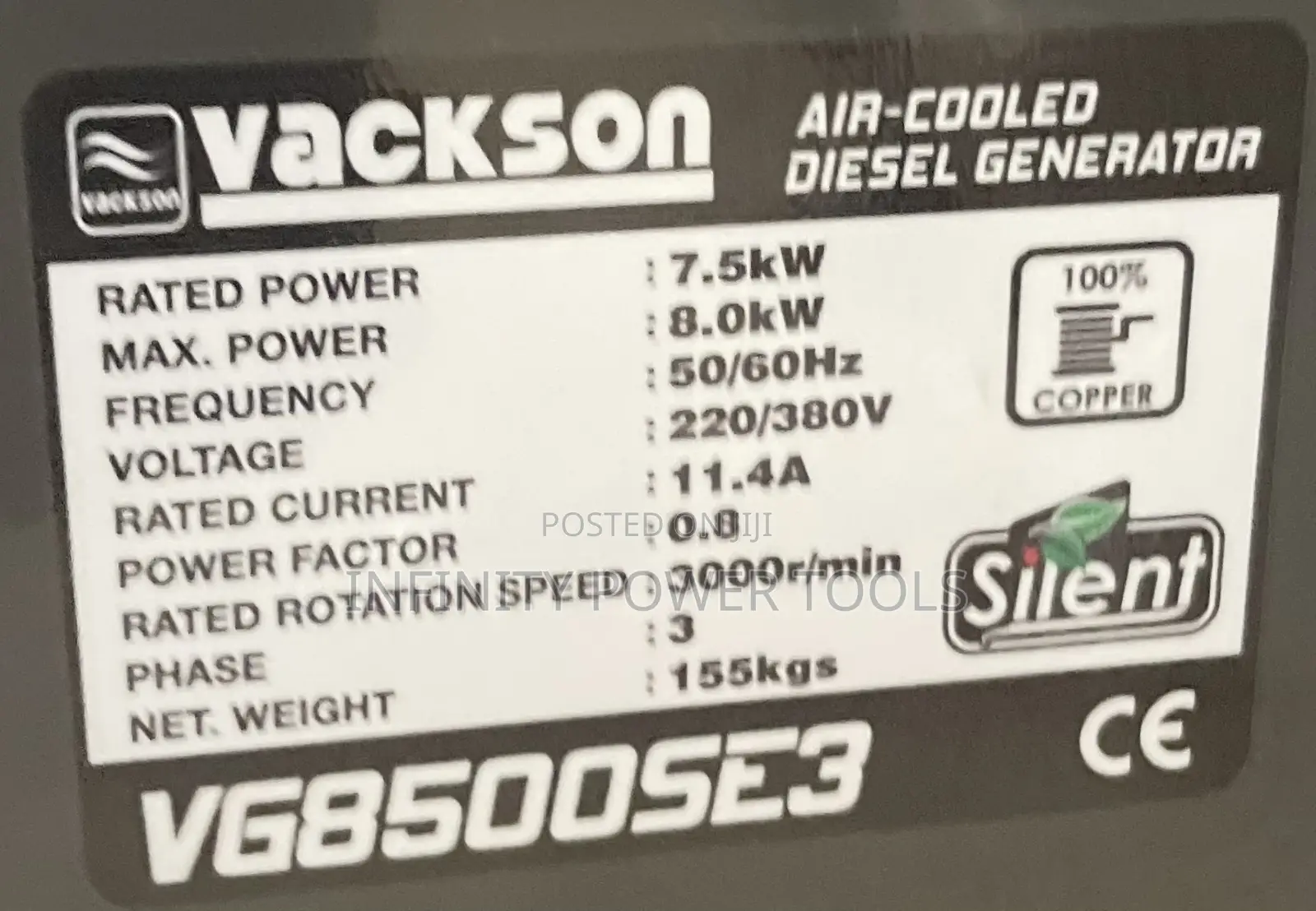 Silent Diesel Generator Air Cooled Vackson 8kw