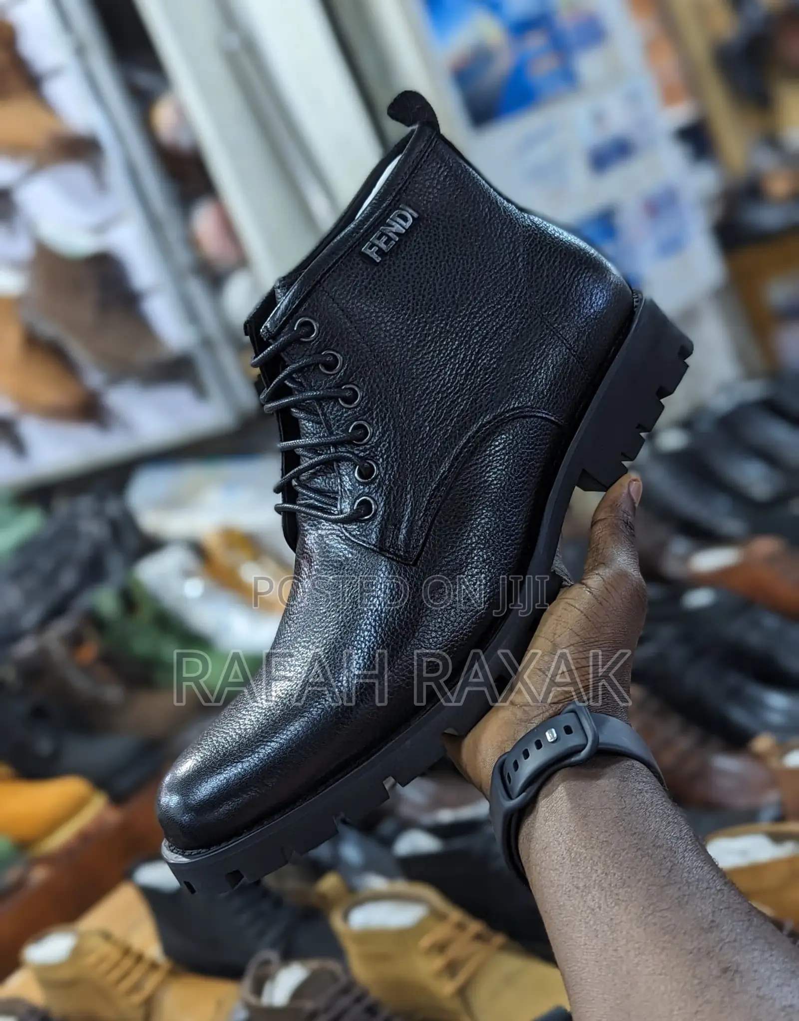 Original Black Fendi Premium Leather Lace Up Boots
