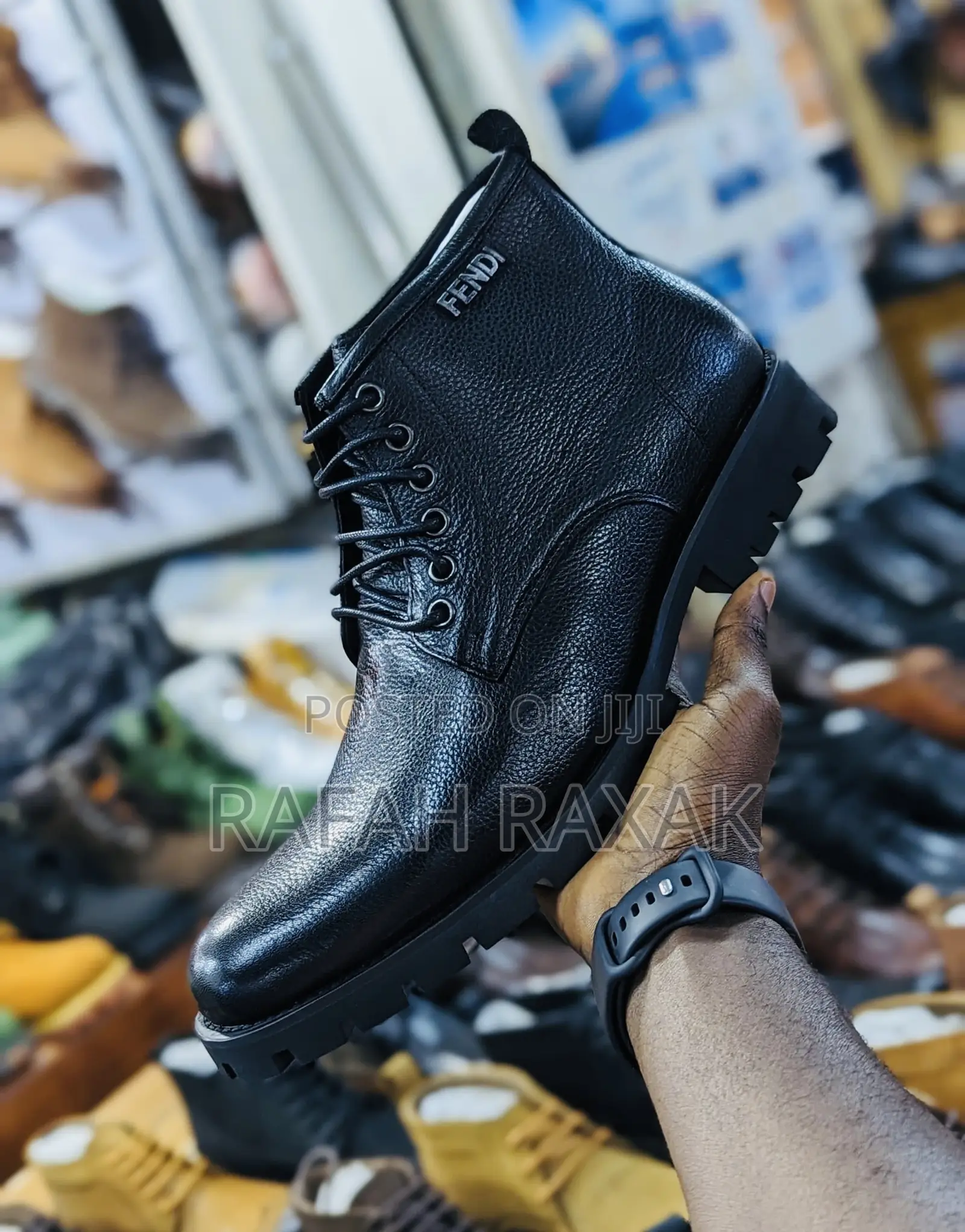 Original Black Fendi Premium Leather Lace Up Boots