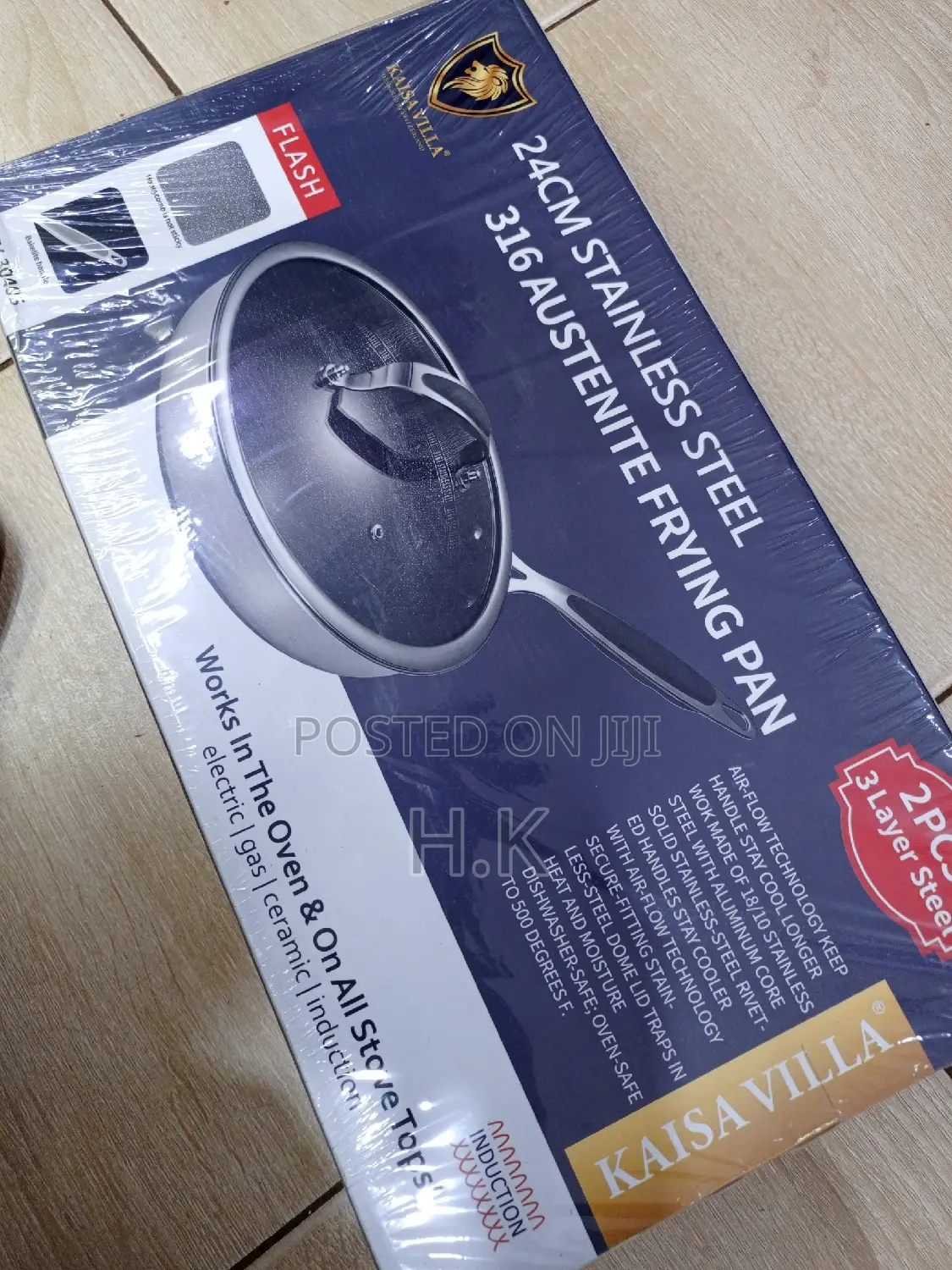 24cm Haevy Duty Stainless Steel Frying Pan With Glass Cover