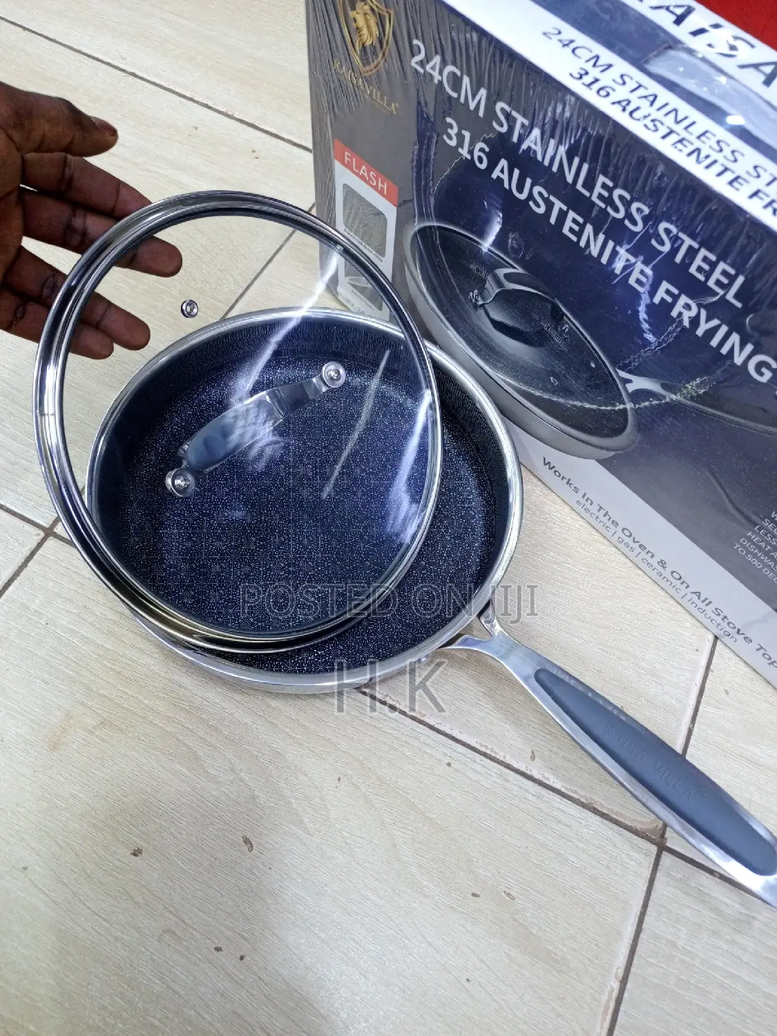 24cm Haevy Duty Stainless Steel Frying Pan With Glass Cover