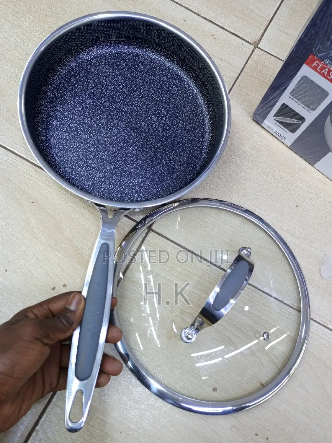 24cm Haevy Duty Stainless Steel Frying Pan With Glass Cover