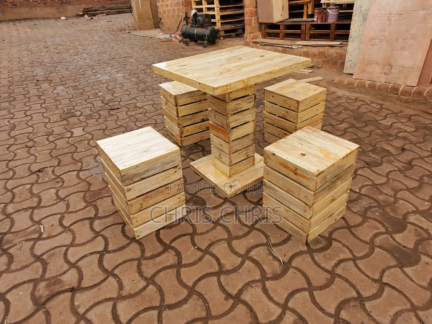 Pallet Stools and Table for Bar or Restaurant or Garden
