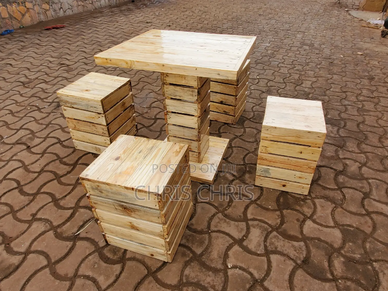Pallet Stools and Table for Bar or Restaurant or Garden