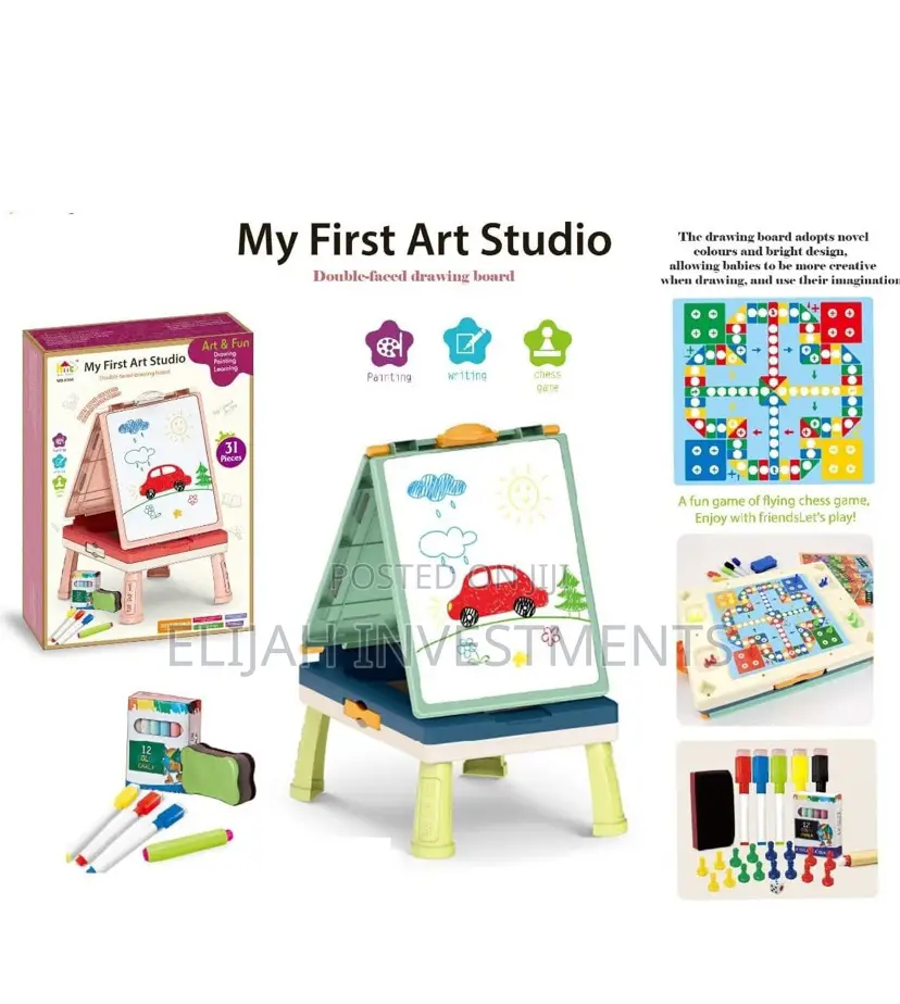 Double Side Drawing Board With Board Game for Kids