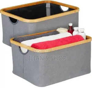 Collapsible Linen Laudry Basket Bin With Bamboo Handles