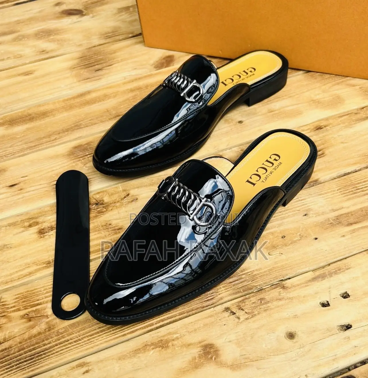 Original Men’S Gucci Shinny Italian Mules Half Shoes