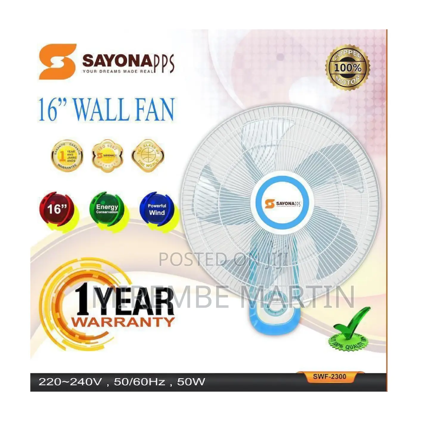 Sayona 16 Electric Wall Fan.
