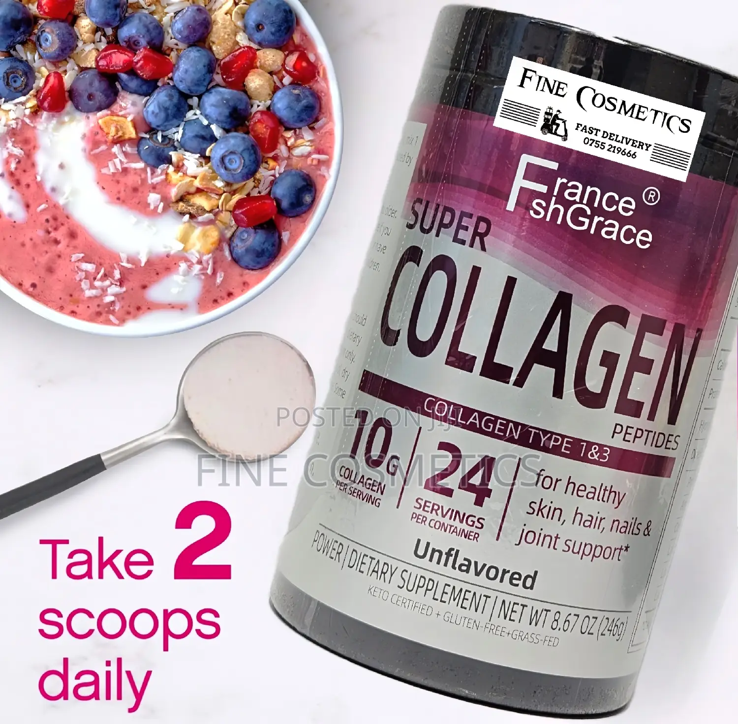 SUPER COLLAGEN PEPTIDES POWDER for Skin, Hair, Nails + Joint