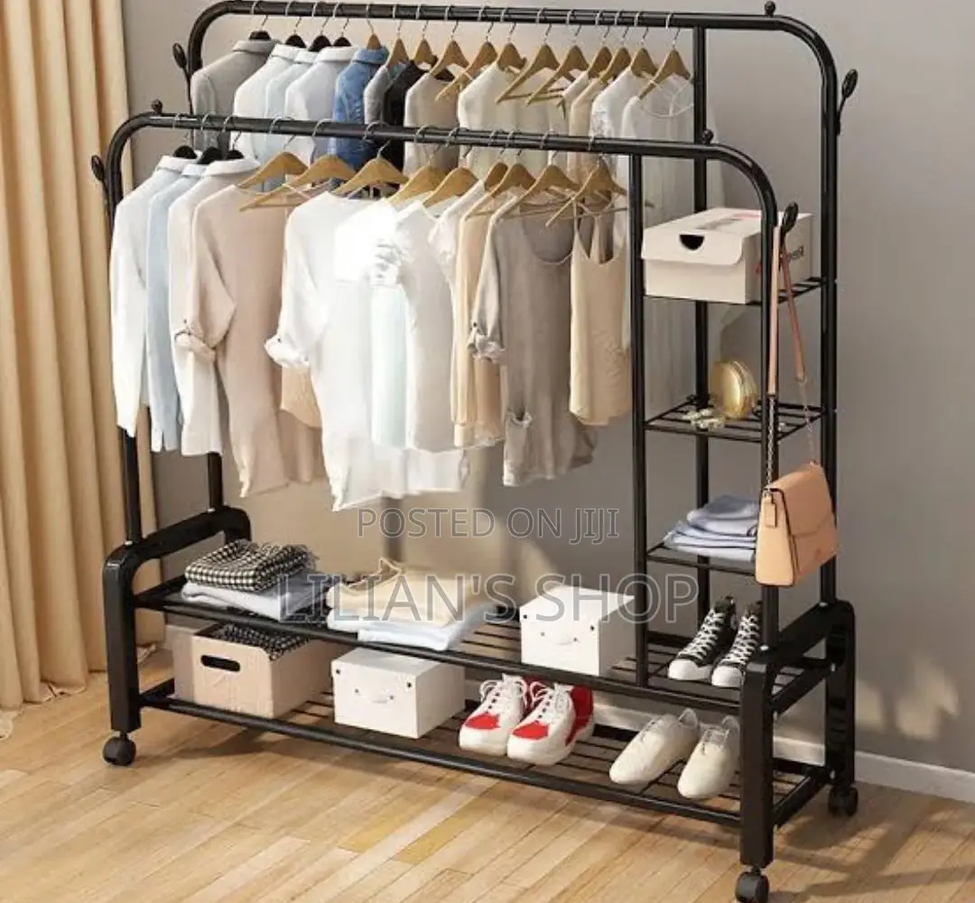 Simple Clothes Hanger And Shoe Rack With Wheels