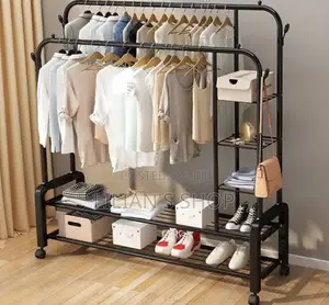 Simple Clothes Hanger And Shoe Rack With Wheels