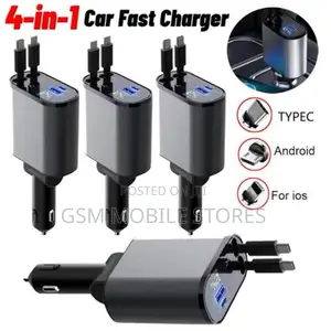Retractable Car Charger, 4 In1 Fast Car Phone Charger 120W