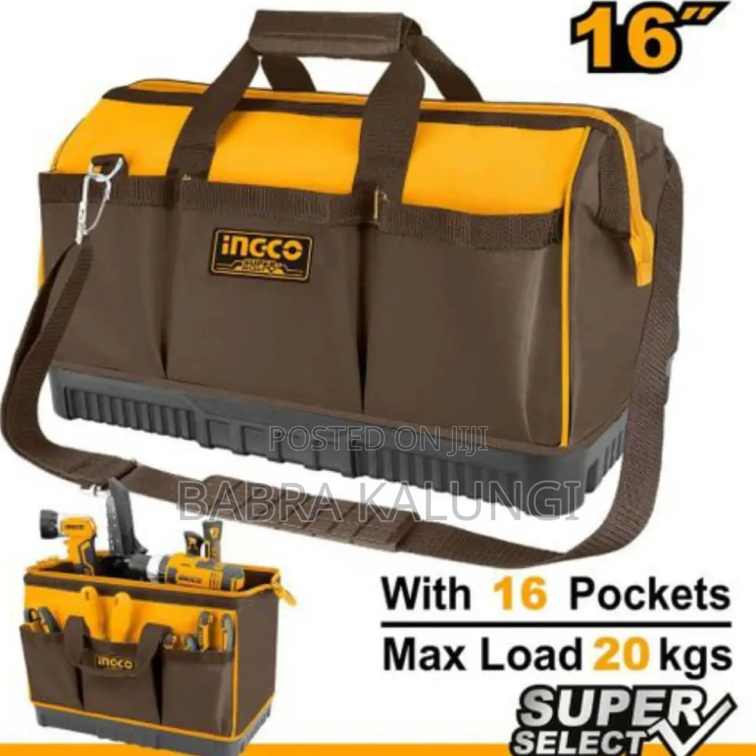 Ingco 16" Inch Tool Bag With 16 Pockets