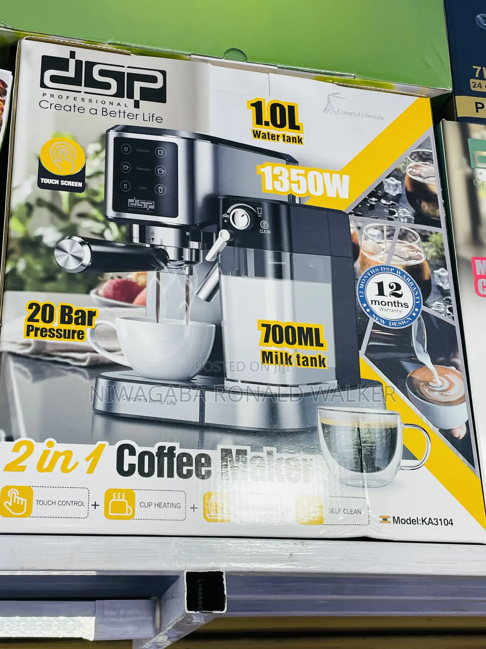 2 in 1 1.0l Milk,Coffee Maker 20bar Pressure