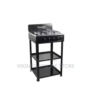 Saachi Full Gas Stove 4 Burner With Shelves-Black