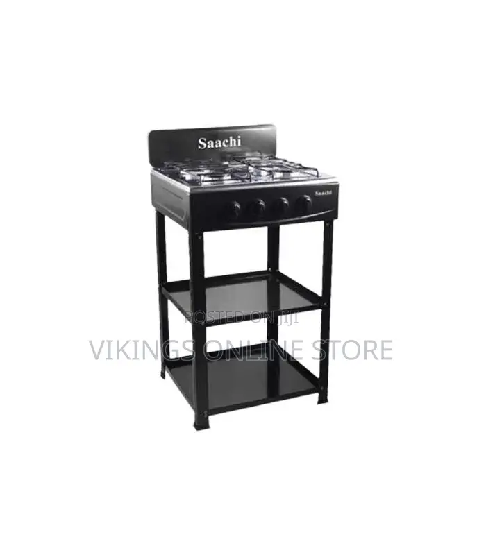 Saachi Full Gas Stove 4 Burner With Shelves-Black
