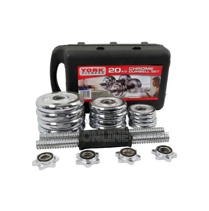 York 20KG Plated Adjustable Dumbbell Set-Silver