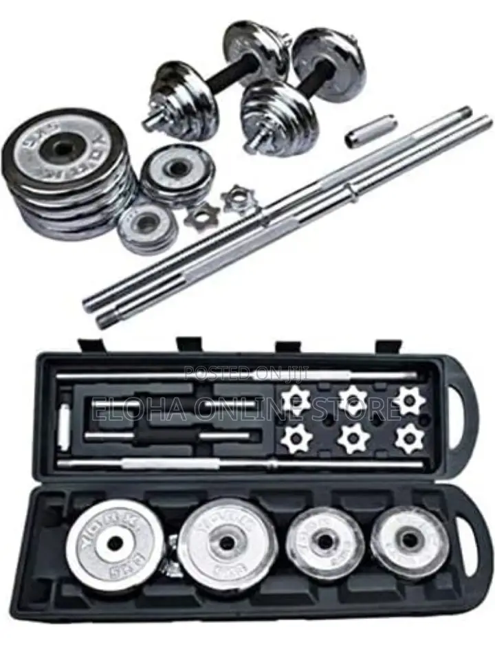 York Fitness Barbell and Dumbbells Set, 50kg - Silver