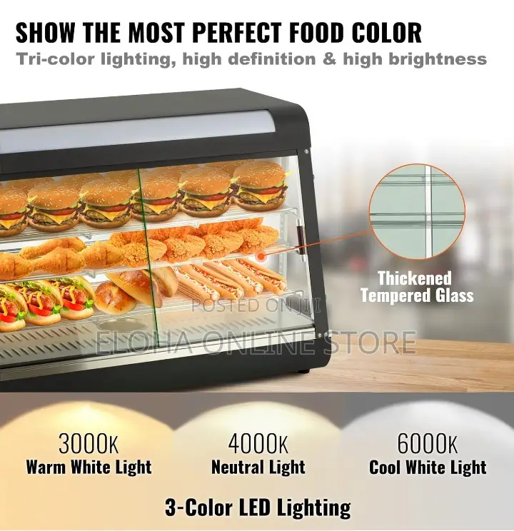 90*45*67CM Countertop Food Warmer Display Case 3 Shelf