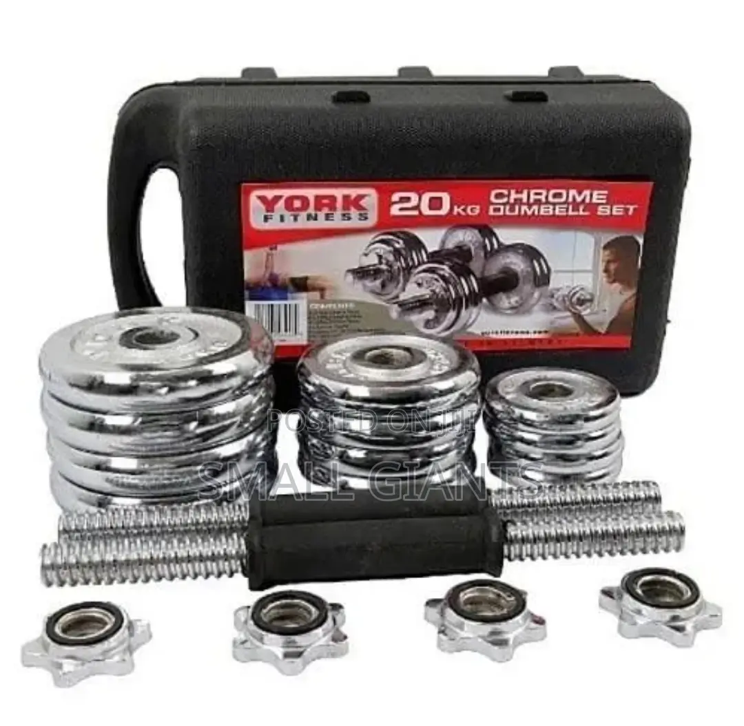 York 20 KG Plated Adjustable Dumbbell Set-Silver
