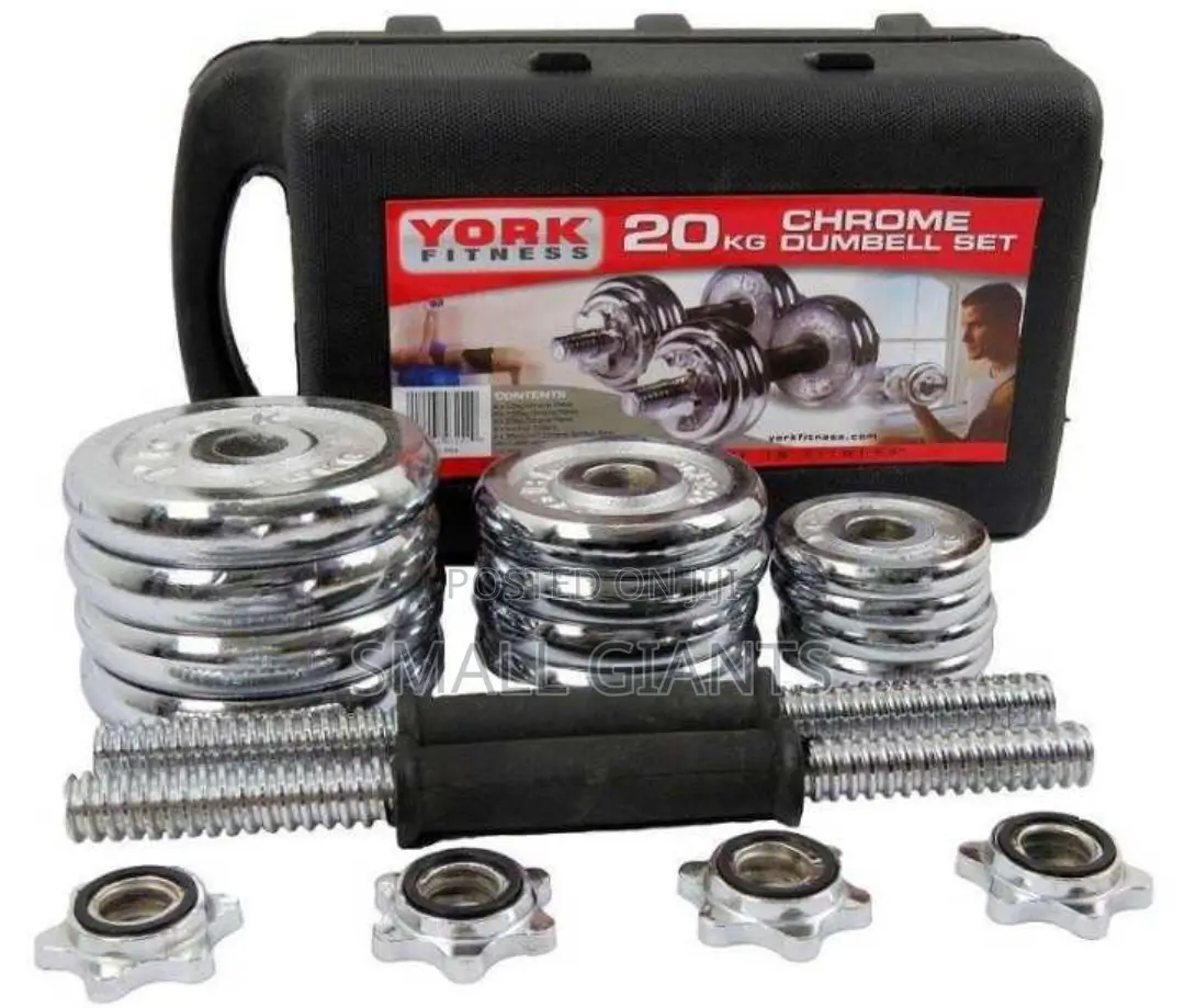 York 20 KG Plated Adjustable Dumbbell Set-Silver