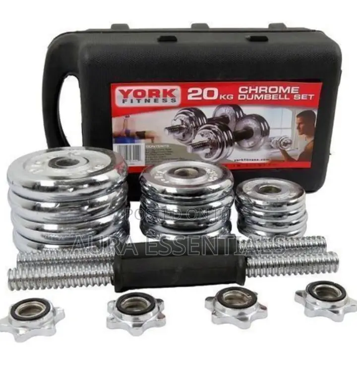 York 20KG Plated Adjustable Dumbbell Set-Silver
