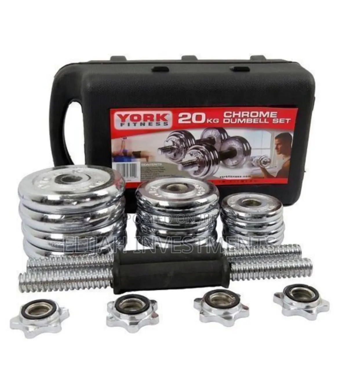 York 20KG Plated Adjustable Dumbbell Set-Silver