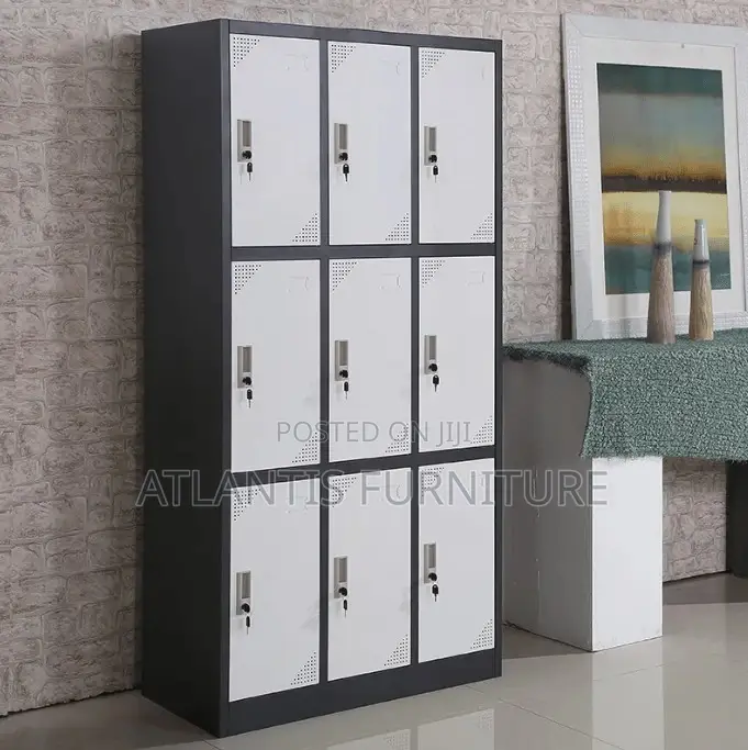 Black and Silver Nine Doors File Cabinet