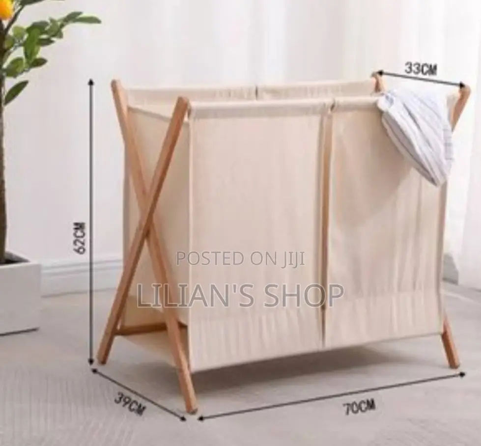 Foldable Clothes Basket With Bamboo Handles