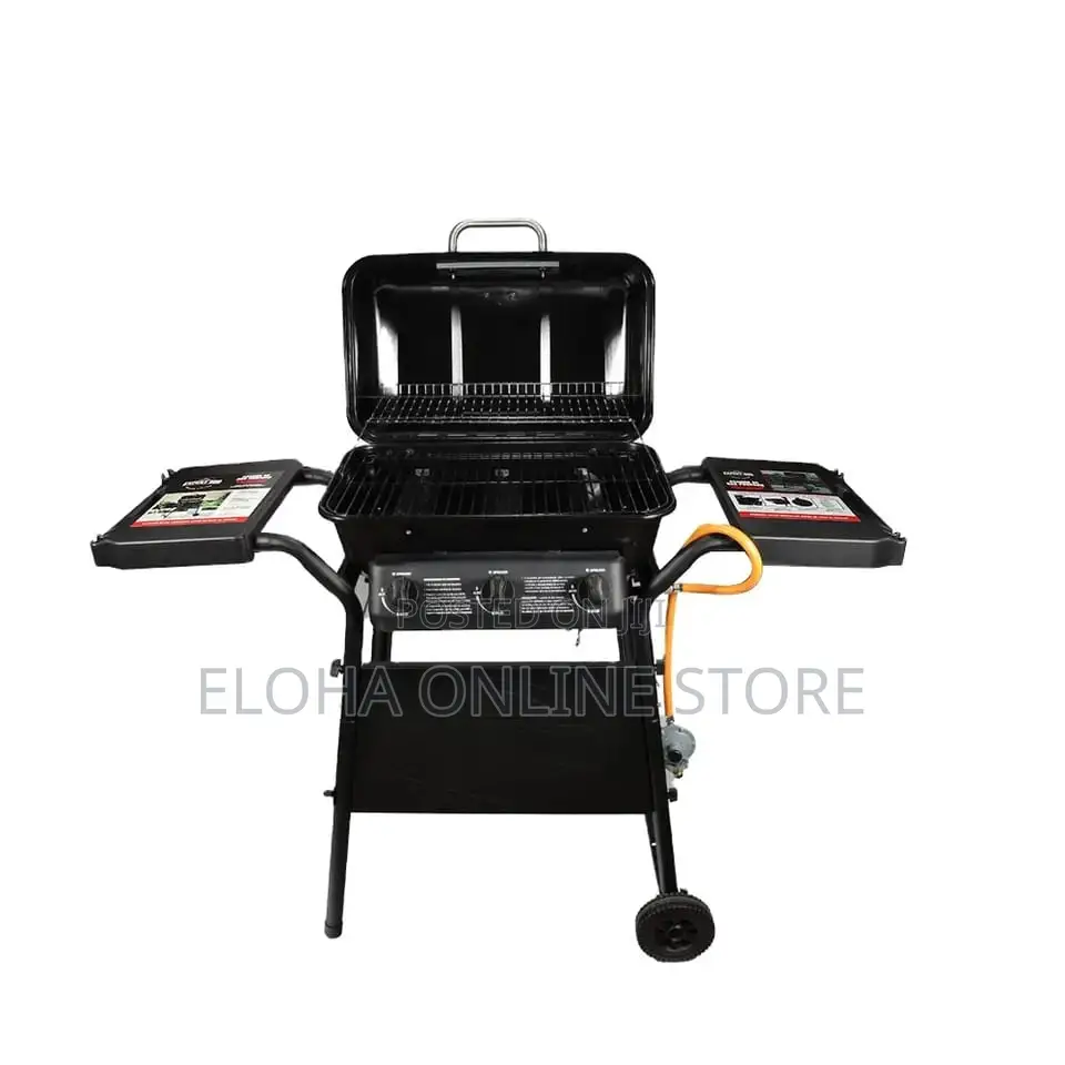 3 Burners Gas BBQ Grill Trolley Adjustable Height Smokeles