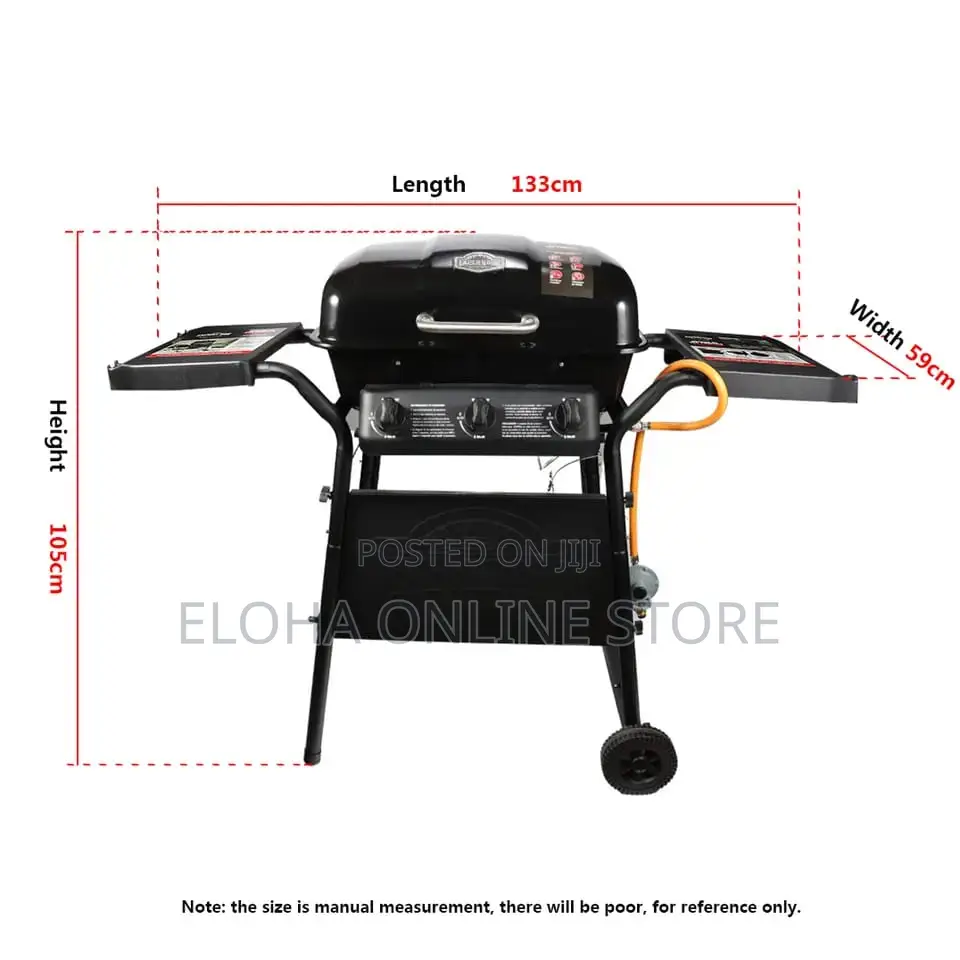 3 Burners Gas BBQ Grill Trolley Adjustable Height Smokeles