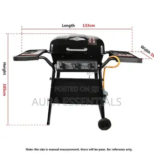 3 Burners Gas BBQ Grill Trolley Adjustable Height Smokeless