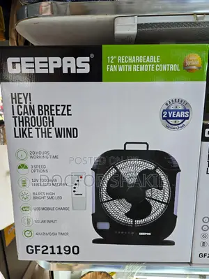 New Geepas 12inchs Rechargeable Fan With Remote Control