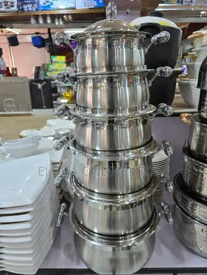 6 Piece Cooking and Serving Stainless Steel Dishes, Silver