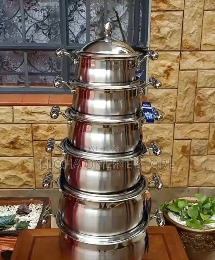 6 Piece Cooking and Serving Stainless Steel Dishes, Silver