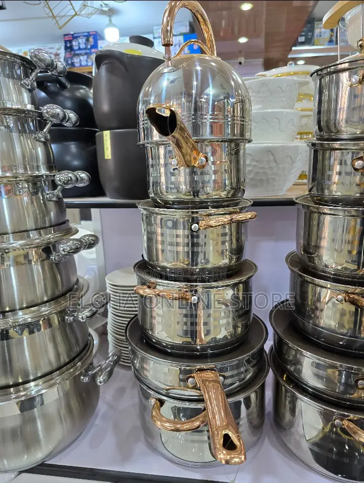 Stainless Steel Cooking Saucepan With Golden Handle