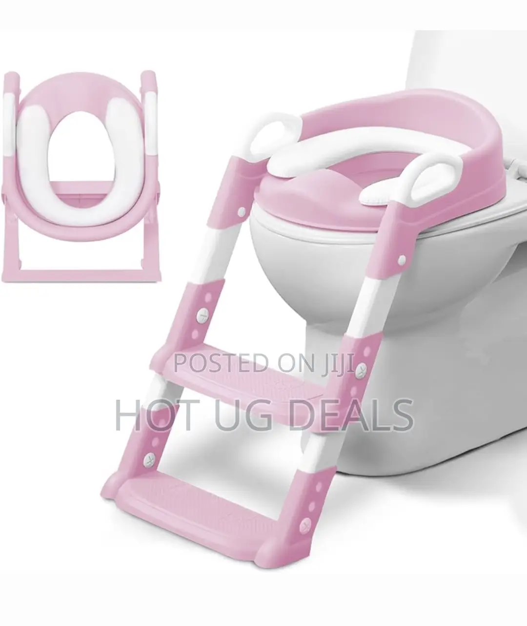 Kids Toilet Trainer With Non-slip Cushioned Ladder - Pink