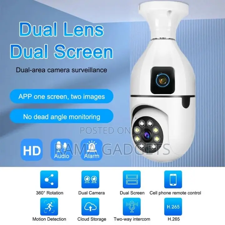 V380 Pro 8mp Dual Lens Bulb CCTV Camera Dual Screens Two
