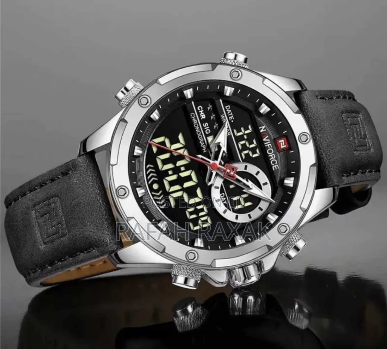 Original Men’S Dual Display Leather Naviforce Watch