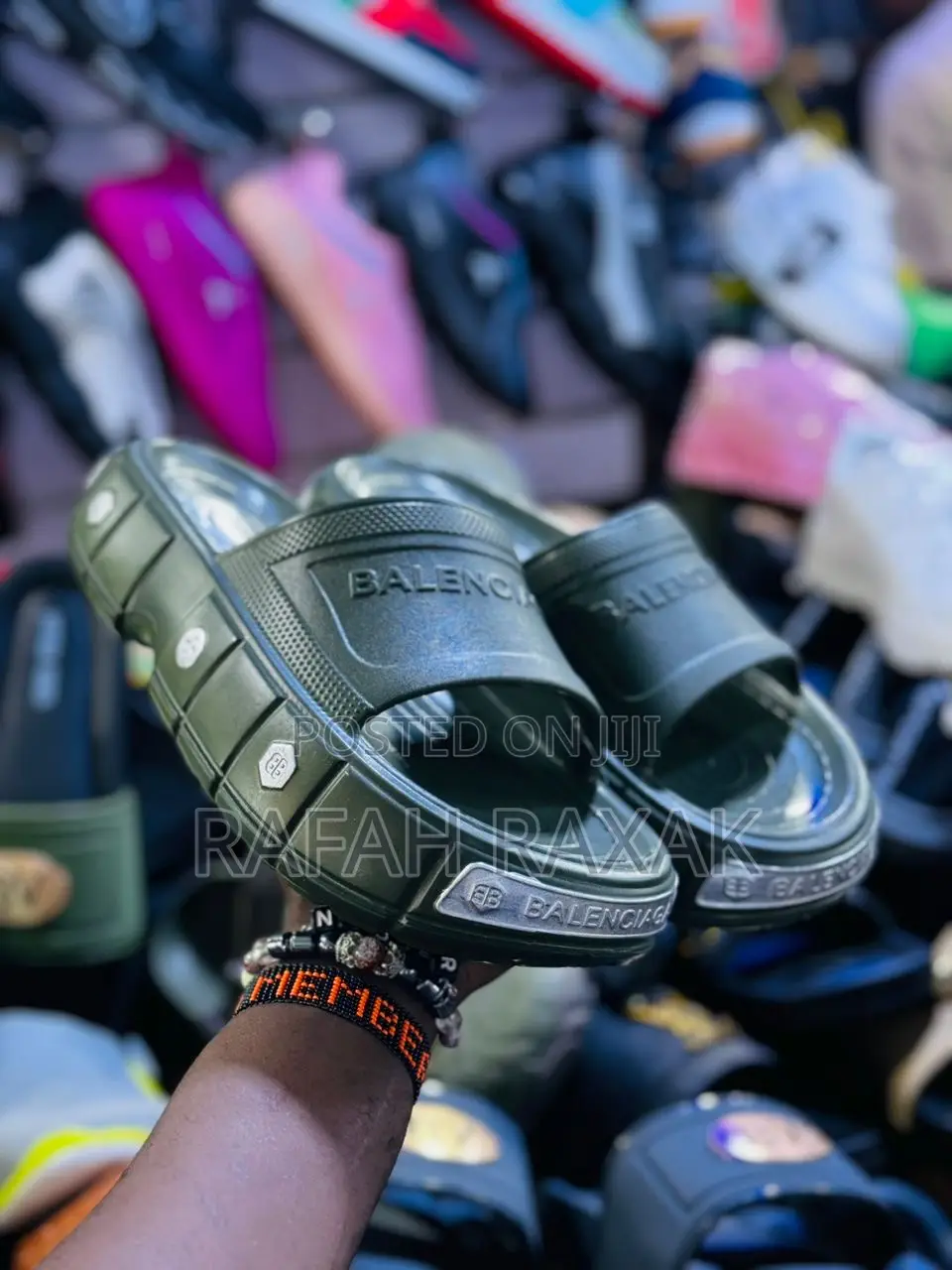 Original Army Green Balenciaga Push in Rubber Silde Sandals
